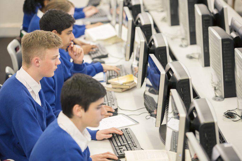 School children working at computers